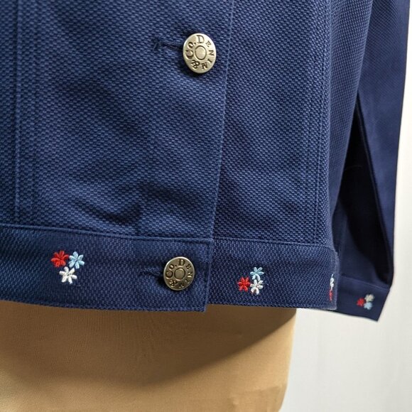 DENIM & CO Embroidered Cotton Stretch Long Sleeve Jacket Navy Size Medium - Picture 9 of 15
